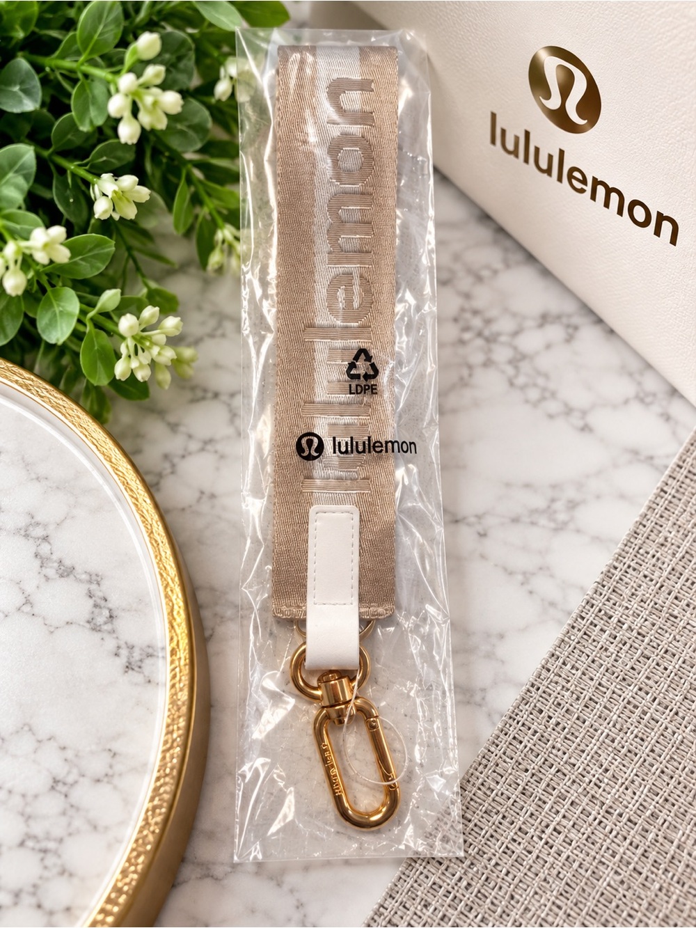 NWT lululemon Never Lost Keychain Wordmark Neutral Wristlet